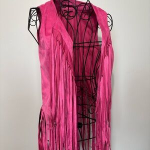 Hot Pink Western Fringe Suede Vest - Size M
